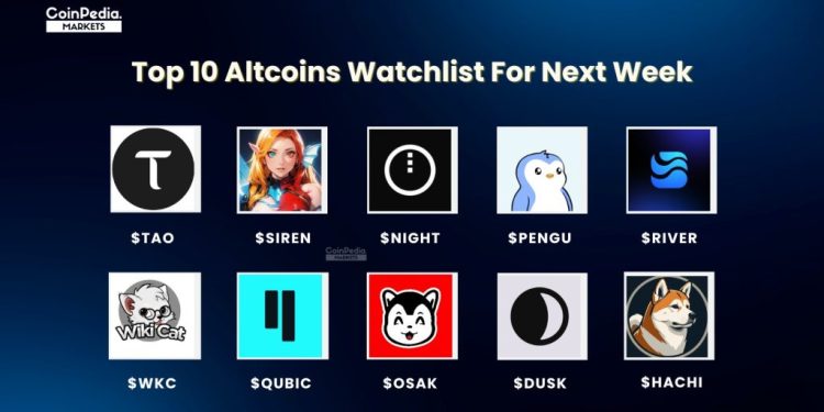 CP Markets Top 10 Crypto Altcoins Watchlist For Next Week With Price Target.